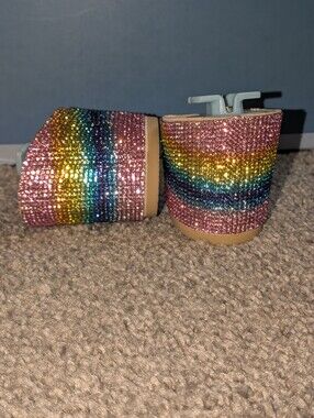 Pashion Footwear Rainbow Rhinestone 3 In Block Heel Kit